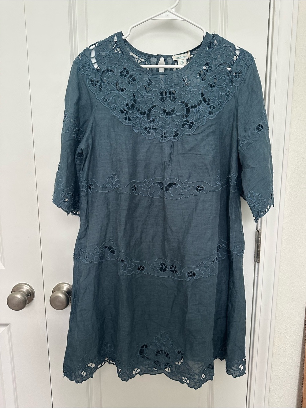Sundance Anella Dress Orion Blue Mini Eyelet Embroidered Dress